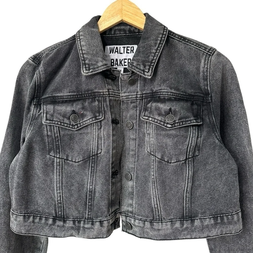 Walter Baker Tressa Grey Wash Jean Denim Cropped Jacket, Medium